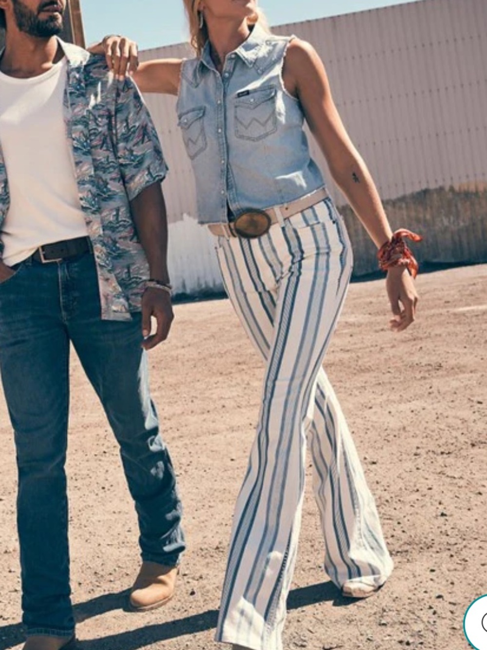 WRANGLER Blue Stripe Gabby Retro Bailey Flare Jean Size 26x34 - Picture 14 of 14